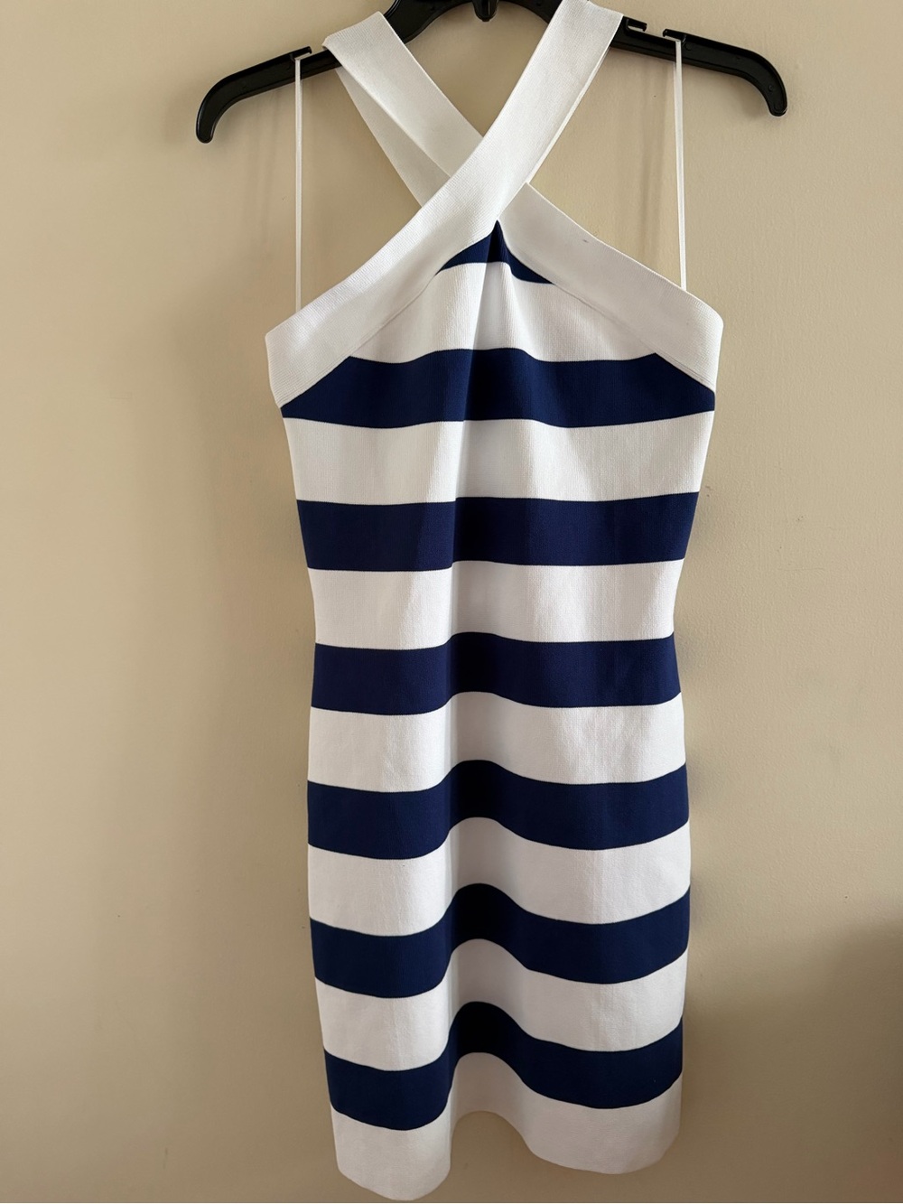 New! Happily Grey Striped Navy & White Halter Mini Dress